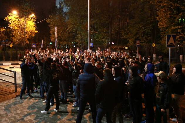 September 30, 2014. Russia, Khimki, arena New Khimki. CSKA s fans near stadium in the 2014 15 UEFA Champions League s group stage match of Moscow. DmitryxGolubovich 