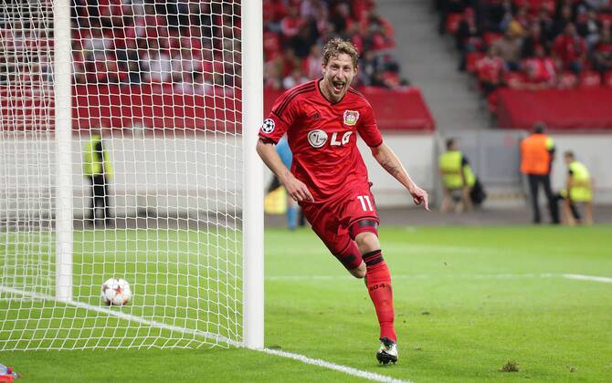 01.10.2014, xjfx, Fussball Champions League, Bayer 04 Leverkusen - Benfica Lissabon, v.l.Goal scored, Tor zum 1:0, Stefan Kiessling Kießling (Bayer Leverkusen),jubeln jubelt
