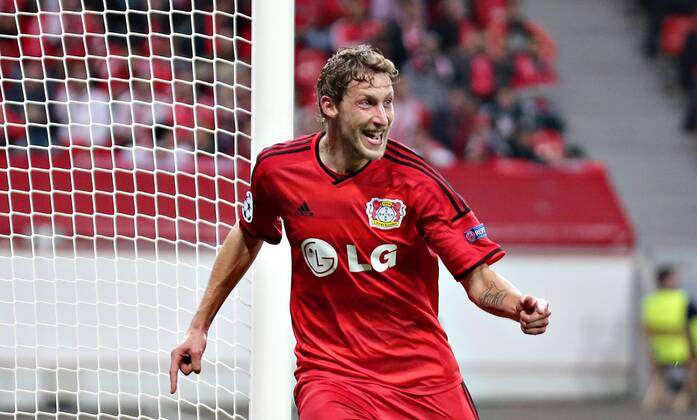 01.10.2014, xjfx, Fussball Champions League, Bayer 04 Leverkusen - Benfica Lissabon, v.l.Goal scored, Tor zum 1:0, Stefan Kiessling Kießling (Bayer Leverkusen),jubeln jubelt