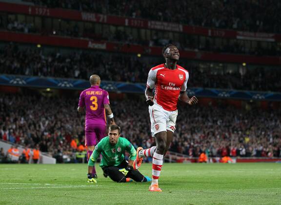 Arsenal s Danny Welbeck celebrates scoring his sides second goal - UEFA Champions League Group D - Arsenal vs Galatasaray - Emirates Stadium - England - 01st October 2014 - Picture David Klein Sportimage EDITORIAL USE ONLY. No use with unauthorised audio, video, data, fixture lists, club league logos or live services. Online in-match use limited to 120 images, no video emulation. No use in betting, games or single club league player publications.