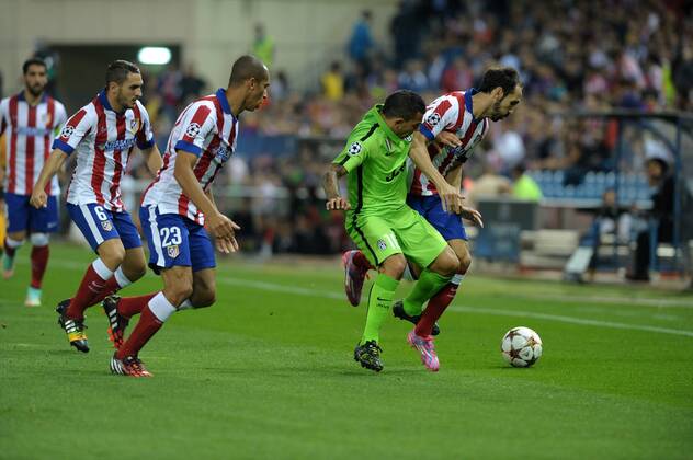 Juventus Turin Forward, Carlos Tevez - TEVEZ, number 10 . Atletico de Madrid Midfielder, Jorge Resurreccion Merodio - KOKE, number 6. Atletico de Madrid Defender, Juan Francisco Torres Belen - JUANFRAN, number 20. Atletico de Madrid Defender, Joao Miranda de Souza Filho - MIRANDA, number 23. Atletico de Madrid Defender, Jose Maria Gimenez de Vargas - GIMENEZ, number 24. Round 2 of the CHAMPIONS, Madrid - Spain by October 1, 2014.