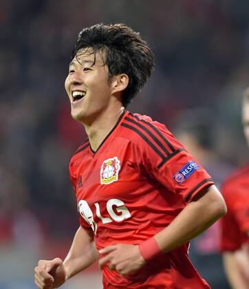 01.10.2014, Fussball Champions League Vorrunde 2. Spieltag, in der BayArena Leverkusen: Bayer Leverkusen - Benfica Lissabon, Heung-Min Son (Bayer 04 Leverkusen) jubelt 
