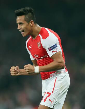 Arsenal s Alexis Sanchez celebrates scoring his sides third goal - UEFA Champions League Group D - Arsenal vs Galatasaray - Emirates Stadium - England - 01st October 2014 - Picture David Klein Sportimage EDITORIAL USE ONLY. No use with unauthorised audio, video, data, fixture lists, club league logos or live services. Online in-match use limited to 120 images, no video emulation. No use in betting, games or single club league player publications.