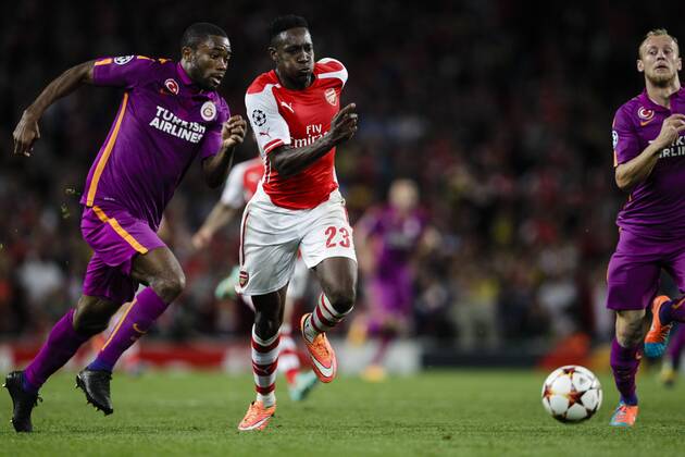 01.10.2014. London, England. Champions League Group Stage. Arsenal versus Galatasaray. Arsenal s Danny Welbeck vies with Galatasarayâ€™s Aurelien Chedjou (left) for the ball xCraigxMercerx  ActionPlus20229512