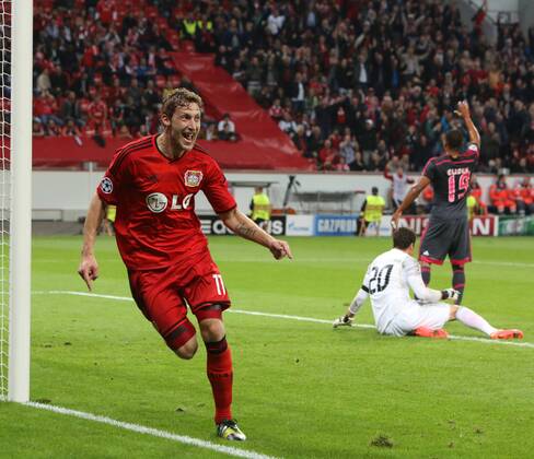CL 01.10.2014 Bayer 04 Leverkusen - Benfica Lissabon 3:1 Stefan Kiessling (Bayer) Torjubel nach dem 1:0 HM