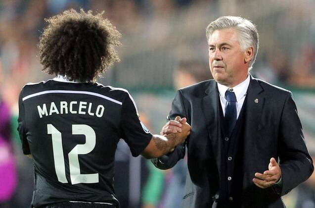 Sofia, PFC Ludogorez Rasgrad - Real CF Madrid Marcelo(L) with Carlo Ancelotti (r)CF Real Madrid coach celebrate during match 