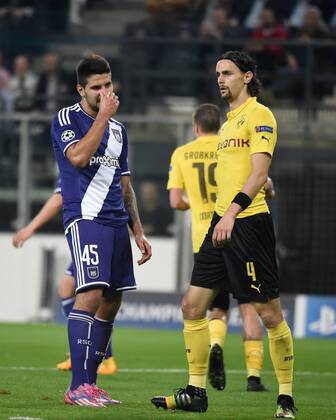 Alexandar Mitrovic of RSC Anderlecht and Neven Subotic of Borussia Dortmund FOOTBALL : Anderlecht vs Dortmund - Ligue des Champions - Bruxelles - 01 10 2014 PhotoNews Panoramic 