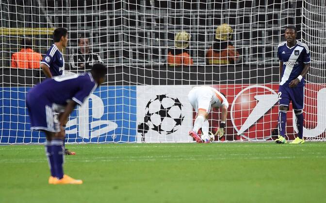 Silvio Proto of RSC Anderlecht and Chancel Mbemba of RSC Anderlecht FOOTBALL : Anderlecht vs Dortmund - Ligue des Champions - Bruxelles - 01 10 2014 PhotoNews Panoramic 