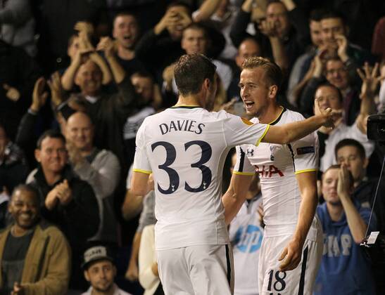Tottenham s Harry Kane celebrates scoring his sides opening goal - Europa League - Tottenham Hotspur vs Besiktas - White Hart Lane - England - 2nd October 2014 - Picture David Klein Sportimage EDITORIAL USE ONLY. No use with unauthorised audio, video, data, fixture lists, club league logos or live services. Online in-match use limited to 120 images, no video emulation. No use in betting, games or single club league player publications.