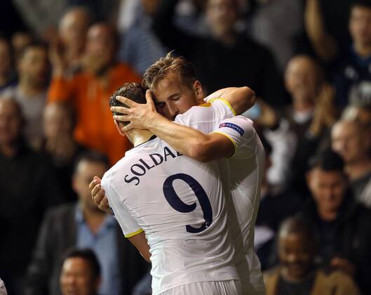 Tottenham s Harry Kane celebrates scoring his sides opening goal - Europa League - Tottenham Hotspur vs Besiktas - White Hart Lane - England - 2nd October 2014 - Picture David Klein Sportimage EDITORIAL USE ONLY. No use with unauthorised audio, video, data, fixture lists, club league logos or live services. Online in-match use limited to 120 images, no video emulation. No use in betting, games or single club league player publications.