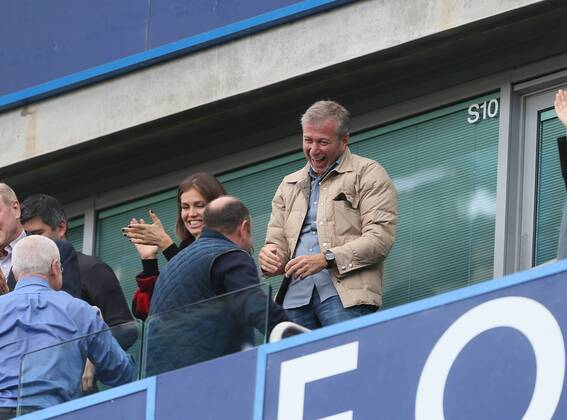 Chelsea s Roman Abramovich celebrates his sides second goal - Barclays Premier League - Chelsea Vs Arsenal - Stamford Bridge - England - 5th October 2014 - EDITORIAL USE ONLY. No use with unauthorised audio, video, data, fixture lists, club league logos or live services. Online in-match use limited to 120 images, no video emulation. No use in betting, games or single club league player publications.