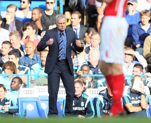 Chelsea s Jose Mourinho in action - Barclays Premier League - Chelsea Vs Arsenal - Stamford Bridge - England - 5th October 2014 - EDITORIAL USE ONLY. No use with unauthorised audio, video, data, fixture lists, club league logos or live services. Online in-match use limited to 120 images, no video emulation. No use in betting, games or single club league player publications.