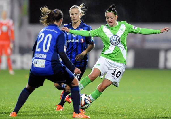 Football UEFA Womens Champions League Round 32 - 1st Leg 08.10.2014 Stabaek IF vs. VfL Wolfsburg 0:1 Lindy Melissa Wiik Lövbraek (28) - Stabaek Julie Skjeflo Adserö (20) - Stabaek Selina Wagner (10) - Wolfsburg 