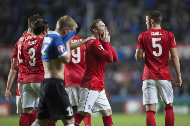 Wayne Rooney of England celebrates the opening goal - Estonia vs. England - UEFA Euro 2016 Qualifier - A. Le Coq Arena - Tallinn - 12 10 2014 Pic Philip Oldham Sportimage EDITORIAL USE ONLY. No use with unauthorised audio, video, data, fixture lists, club league logos or live services. Online in-match use limited to 120 images, no video emulation. No use in betting, games or single club league player publications.