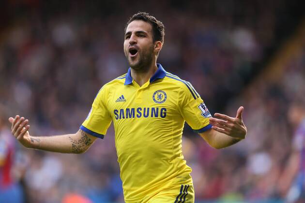 Chelsea s Cesc Fabregas celebrates scoring his sides second goal - Barclays Premier League - Crystal Palace vs Chelsea - Selhurst Park - England - 18th October 2014 - Picture David Klein Sportimage EDITORIAL USE ONLY. No use with unauthorised audio, video, data, fixture lists, club league logos or live services. Online in-match use limited to 120 images, no video emulation. No use in betting, games or single club league player publications.