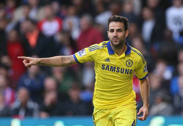 Chelsea s Cesc Fabregas celebrates scoring his sides second goal - Barclays Premier League - Crystal Palace vs Chelsea - Selhurst Park - England - 18th October 2014 - Picture David Klein Sportimage EDITORIAL USE ONLY. No use with unauthorised audio, video, data, fixture lists, club league logos or live services. Online in-match use limited to 120 images, no video emulation. No use in betting, games or single club league player publications.