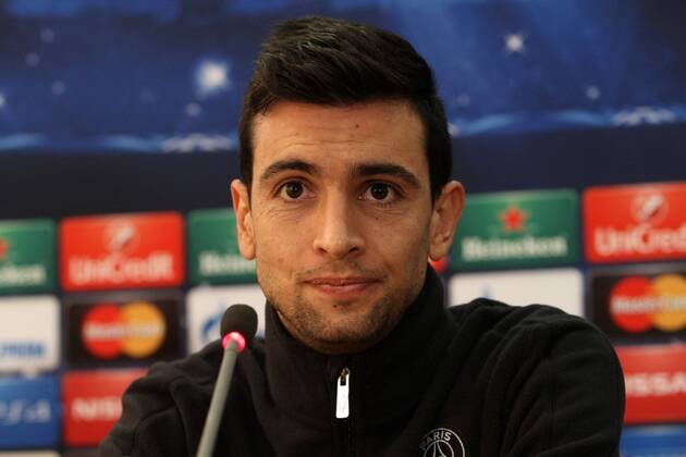 Paris Saint-Germain s player Javier Matías Pastore takes part in a press conference in the Cypriot capital Nicosia on October 20, 2014, on the eve the group F UEFA Champions League football match against APOEL Nicosia