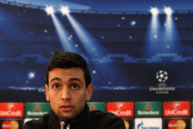 Paris Saint-Germain s player Javier Matías Pastore takes part in a press conference in the Cypriot capital Nicosia on October 20, 2014, on the eve the group F UEFA Champions League football match against APOEL Nicosia