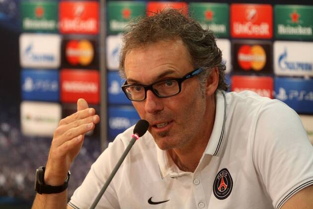Paris Saint-Germain s French head coach Laurent Blanc takes part in a press conference in the Cypriot capital Nicosia on October 20, 2014, on the eve the group F UEFA Champions League football match against APOEL Nicosia