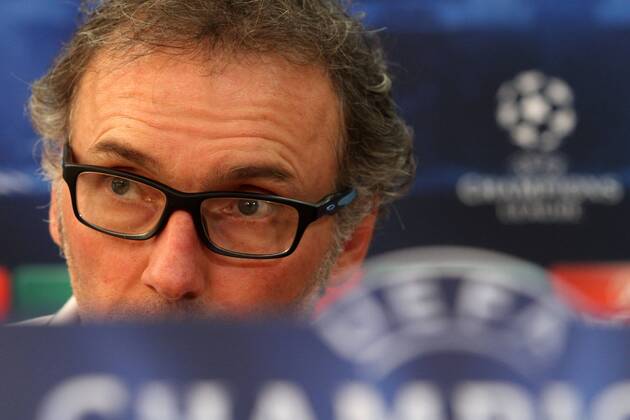 Paris Saint-Germain s French head coach Laurent Blanc takes part in a press conference in the Cypriot capital Nicosia on October 20, 2014, on the eve the group F UEFA Champions League football match against APOEL Nicosia