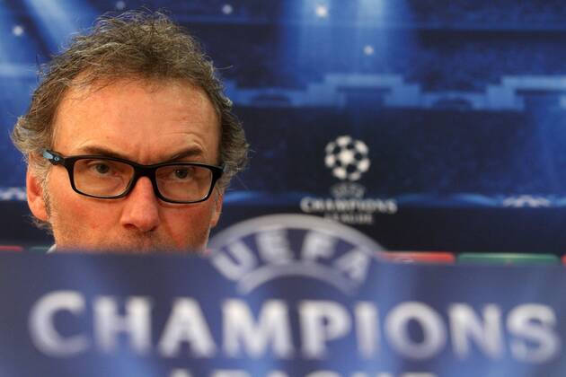Paris Saint-Germain s French head coach Laurent Blanc takes part in a press conference in the Cypriot capital Nicosia on October 20, 2014, on the eve the group F UEFA Champions League football match against APOEL Nicosia