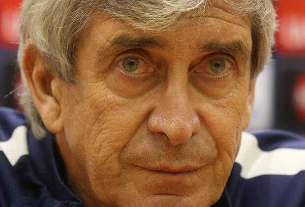 MOSCOW REGION, RUSSIA. OCTOBER 20, 2014. FC Manchester City manager Manuel Pellegrini looks on at a press conference on the upcoming UEFA Champions League group stage football match against CSKA Moscow. The game is to be played behind closed doors as CSKA have been punished for their fans poor behavior. Artyom Korotayev TASS  RE1525D7