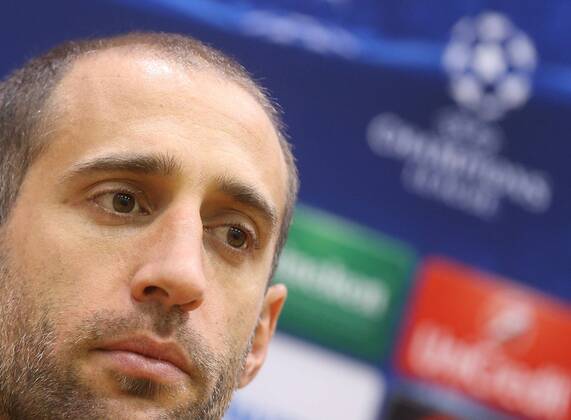 MOSCOW REGION, RUSSIA. OCTOBER 20, 2014. FC Manchester City defender Pablo Zabaleta looks on at a press conference on the upcoming UEFA Champions League group stage football match against CSKA Moscow. The game is to be played behind closed doors as CSKA have been punished for their fans poor behavior. Artyom Korotayev TASS  RE1525D8