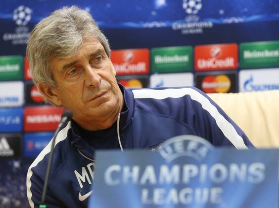 MOSCOW REGION, RUSSIA. OCTOBER 20, 2014. FC Manchester City manager Manuel Pellegrini looks on at a press conference on the upcoming UEFA Champions League group stage football match against CSKA Moscow. The game is to be played behind closed doors as CSKA have been punished for their fans poor behavior. Artyom Korotayev TASS  RE1525DE
