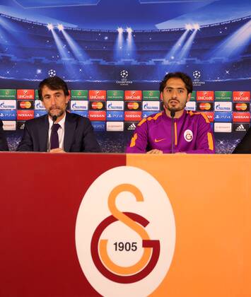 Galatasaray Football Club co trainer Gabriele Pin and Player Hamit Altintop during the press conference UEFA Champions League soccer match between Galatasaray and Borissia Dortmund in Istanbul 21 October 2014 Pictured: 
