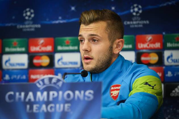 - BRUSSELS, BELGIUM: Arsenal s midfielder Jack Wilshere pictured during a press conference of English team Arsenal, in Brussels, Tuesday 21 October 2014. Tomorrow Arsenal is playing against Belgian soccer team RSCA Anderlecht on day 3 of the group stage of the UEFA Champions League competition, in group D. VIRGINIExLEFOUR  premiumd 20143606