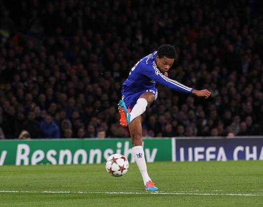 Chelsea s Loic Remy scoring his sides opening goal - UEFA Champions League - Chelsea vs NK Maribor - Stamford Bridge - England - 21st October 2014 - Picture David Klein Sportimage EDITORIAL USE ONLY. No use with unauthorised audio, video, data, fixture lists, club league logos or live services. Online in-match use limited to 120 images, no video emulation. No use in betting, games or single club league player publications.