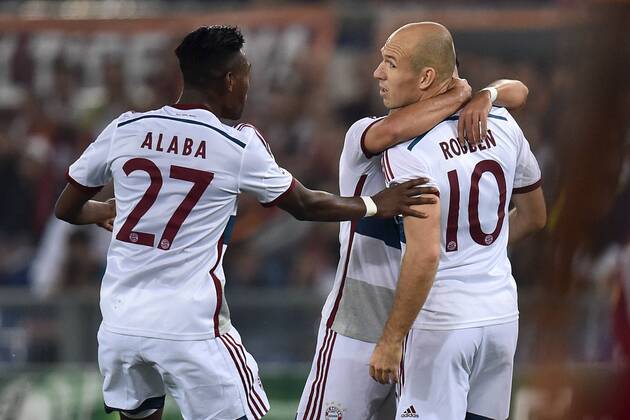 Arjen Robben and David Alaba Bayern . Goal celebration - Rome, 21.10.2014 - UEFA Champions League 2014 2015 - AS Roma vs FC Bayern München - andreaxstaccioli