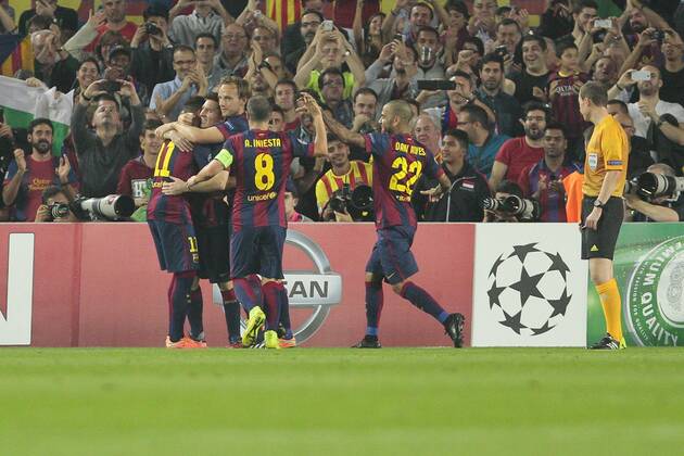 Barcelona, 21.10.2014 - Barca celebration during UEFA Champions League match 2014 2015 of FC Barcelona. 