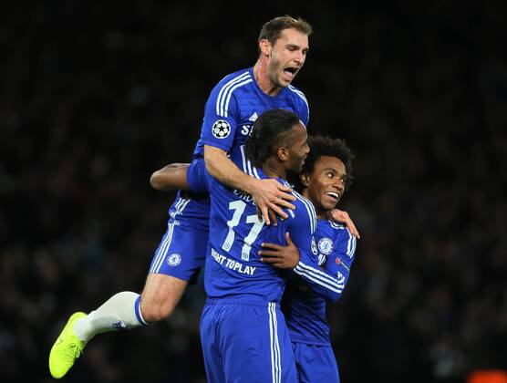 Chelsea s Didier Drogba celebrates scoring his sides second goal - UEFA Champions League - Chelsea vs NK Maribor - Stamford Bridge - England - 21st October 2014 - Picture David Klein Sportimage EDITORIAL USE ONLY. No use with unauthorised audio, video, data, fixture lists, club league logos or live services. Online in-match use limited to 120 images, no video emulation. No use in betting, games or single club league player publications.