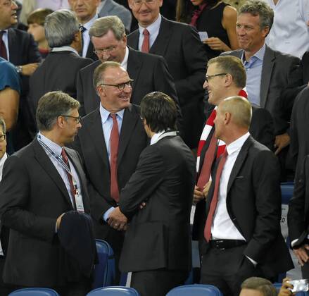21.10.2014, Fussball Champions League 2014 2015, Vorrunde, 3.Spieltag, AS Rom - FC Bayern München, im Olympiastadion Rom (Italien). v.li: Vorstandsvorsitzender Karl-Heinz Rummenigge (München), Finanzvorstand Jan-Christian Dreesen (Bayern München). 