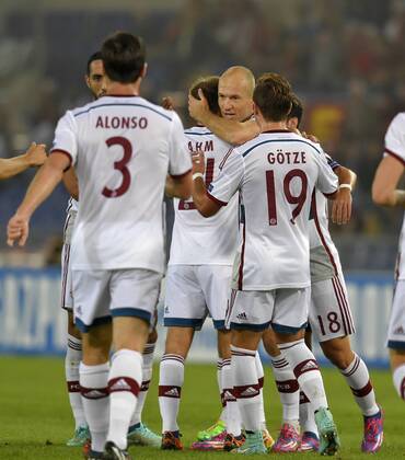 21.10.2014, Fussball Champions League 2014 2015, Vorrunde, 3.Spieltag, AS Rom - FC Bayern München, im Olympiastadion Rom (Italien). Torjubel, Arjen Robben (Bayern München). 