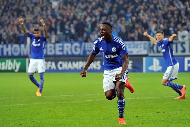 FC Schalke 04 vs. Sporting Lissabon --- Fussball --- Champions League --- 21.10.2014 Chinedu Obasi (Schalke), Torjubel nach dem 1:1, Freude, Freisteller, Highlight