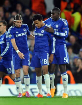 Football - 2014 2015 Champions League - Group G: Chelsea vs. Maribor Chelsea s Loic Remy celebrates his goal with Kurt Zouma but is injured in the process and had to be substituted at Stamford Bridge. COLORSPORT ANDREW COWIE
