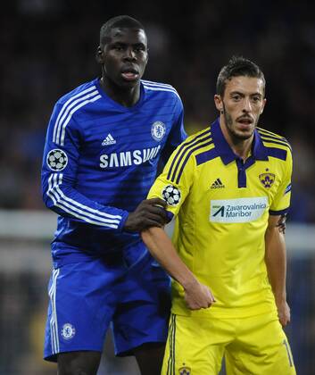 Football - 2014 2015 Champions League - Group G: Chelsea vs. Maribor Chelsea s Kurt Zouma and Agim Ibraimi at Stamford Bridge. COLORSPORT ANDREW COWIE