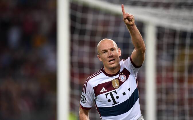 FUSSBALL CHAMPIONS LEAGUE SAISON 2014 2015 Vorrunde AS Rom - FC Bayern München 21.10.2014 Torjubel: Arjen Robben (FC Bayern München) 