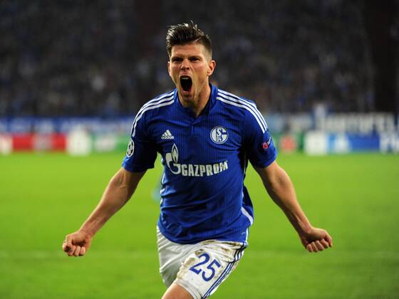 Championsleague: FC Schalke 04 - Sporting Lissabon 21.10.2014. Klaas-Jan Huntelaar (S04) jubelt nach seinem Tor zum 2:1. HM