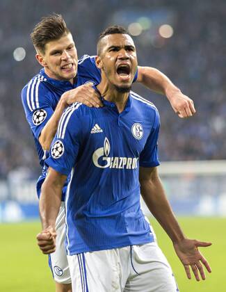 Klaas-Jan Huntelaar (Schalke), Eric Maxim Choupo-Moting (Schalke) 21.10.2014, Gelsenkirchen, FC Schalke 04 vs. Sporting Clube de Portugal