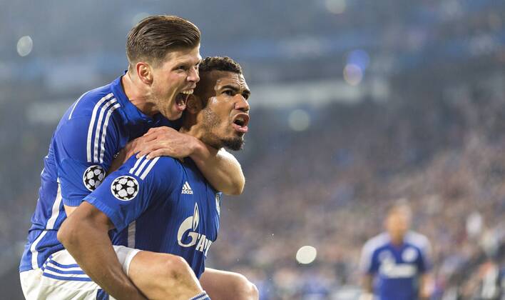 Klaas-Jan Huntelaar (Schalke), Eric Maxim Choupo-Moting (Schalke) 21.10.2014, Gelsenkirchen, FC Schalke 04 vs. Sporting Clube de Portugal