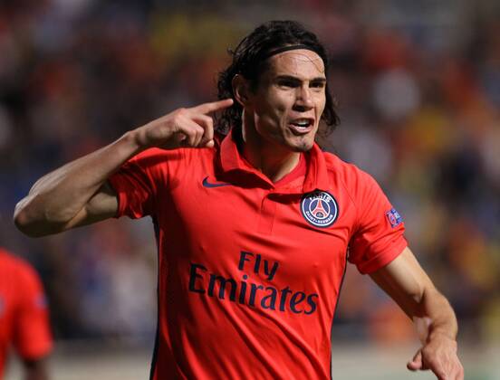 NICOSIA, Oct. 21, 2014 -- Paris Saint Germain s Edinson Cavani celebrates for scoring during the Champions League Group F soccer match agains APOEL Nicosia at GSP Stadium in Nicosia, Cyprus, October 21, 2014. Paris Saint Germain won 1-0. ) (SP)CYPRUS-NICOSIA-UEFA-PSG VS NICOSIA SakisxSavvides 