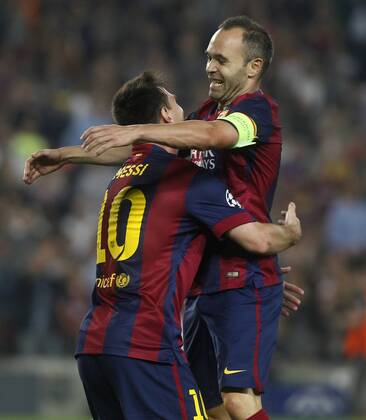 Champions League match between FC Barcelona and Ajax Amsterdam. In this picture, Lionel Messi celebrates his goal with Andres Iniesta. xFRANCESCxADELANTADOx 