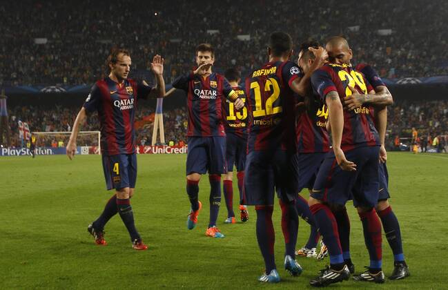 Champions League match between FC Barcelona and Ajax Amsterdam. In this picture, Sandro celebrates his goal with teammates; left: Ivan Rakitic. xFRANCESCxADELANTADOx 