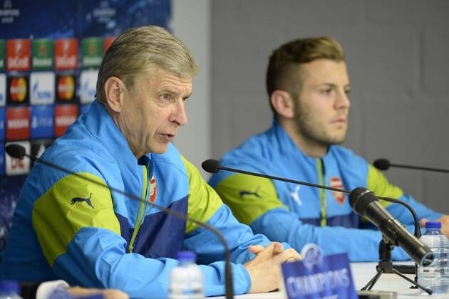 Arsene Wenger head coach and Jack Wilshere of Arsenal FC FOOTBALL : Arsenal - Conference de presse - Ligue des Champions - Bruxelles - 21 10 2014 Photonews Panoramic 