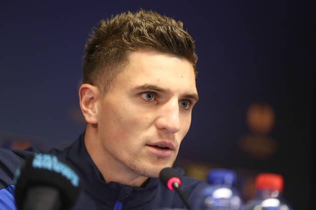 - BRUGGE, BELGIUM: Club s Thomas Meunier pictured at a press conference of Belgian soccer team Club Brugge, Wednesday 22 October 2014, in Brugge. Tomorrow Club Brugge is playing Danish team FC Kobenhavn in the third day of the group stage of the UEFA Europa League competition, in the group B. BRUNOxFAHY 04487025