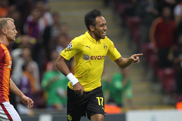 Torjubel von Pierre-Emerick Aubameyang 17 (Borussia Dortmund) Galatasaray Istanbul vs. Borussia Dortmund, Fussball, Champions League, 22.10.2014, EP_CKT