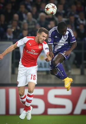 - BRUSSELS, BELGIUM: Arsenal s Aaron Ramsey and Anderlecht s Frank Acheampong fight for the ball during a third group stage game between RSCA Anderlecht and English team Arsenal, in the group D of the UEFA Champions League competition, Wednesday 22 October 2014. VIRGINIExLEFOUR  premiumd 20144947